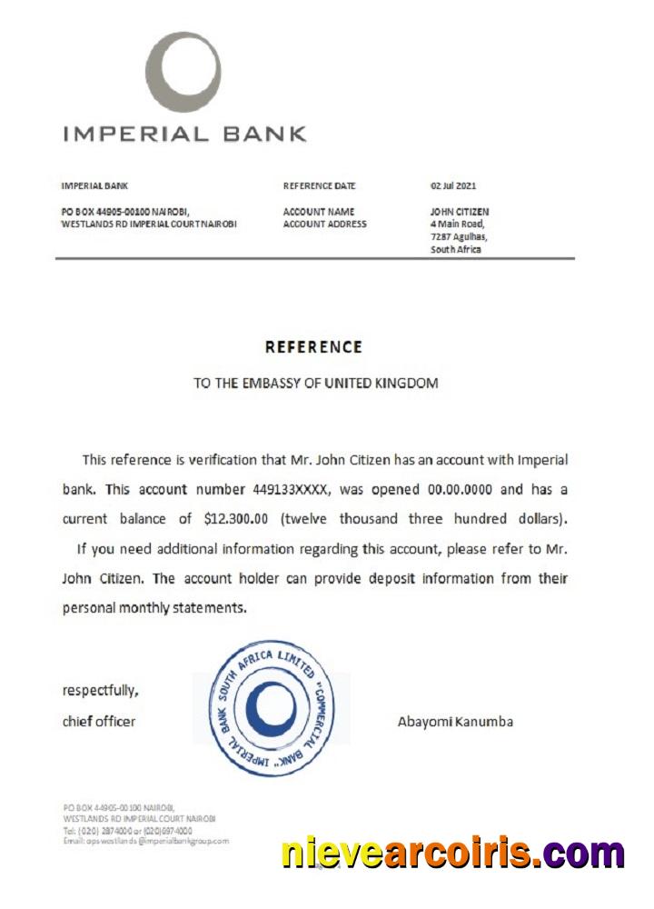 South Africa Imperial bank reference